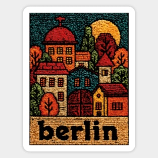 Charming Berlin Neighborhood Stitched Art | Cozy German Street Scene Souvenir Magnet